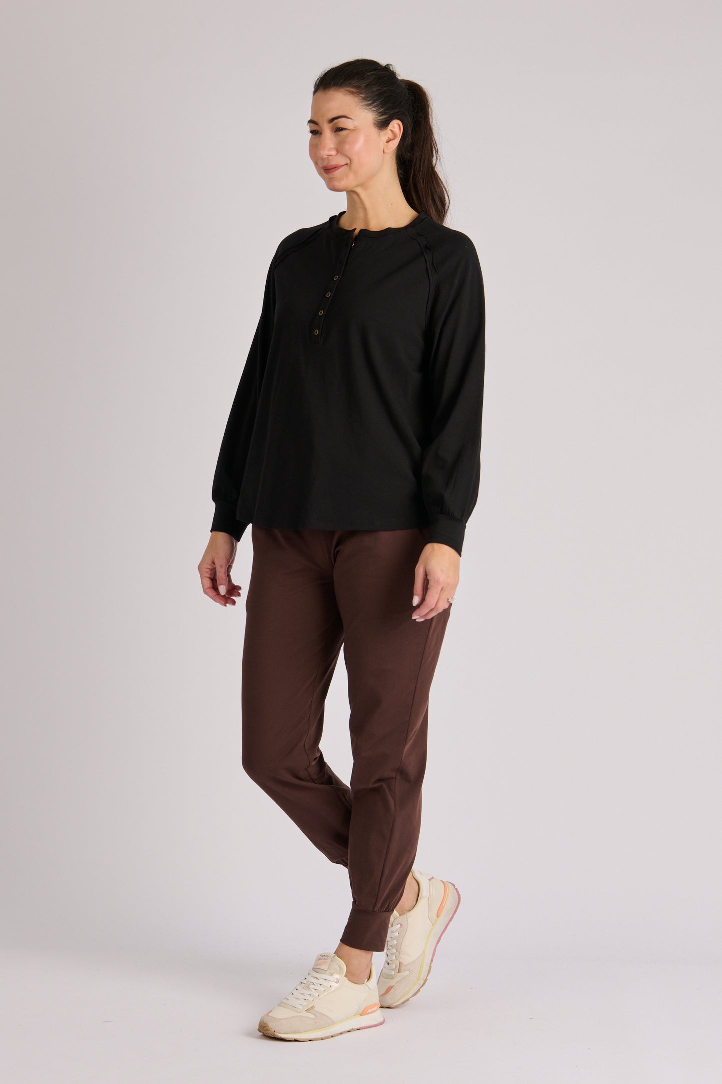 onetenwillow Relaxed Henley Long Sleeve Tee - Black