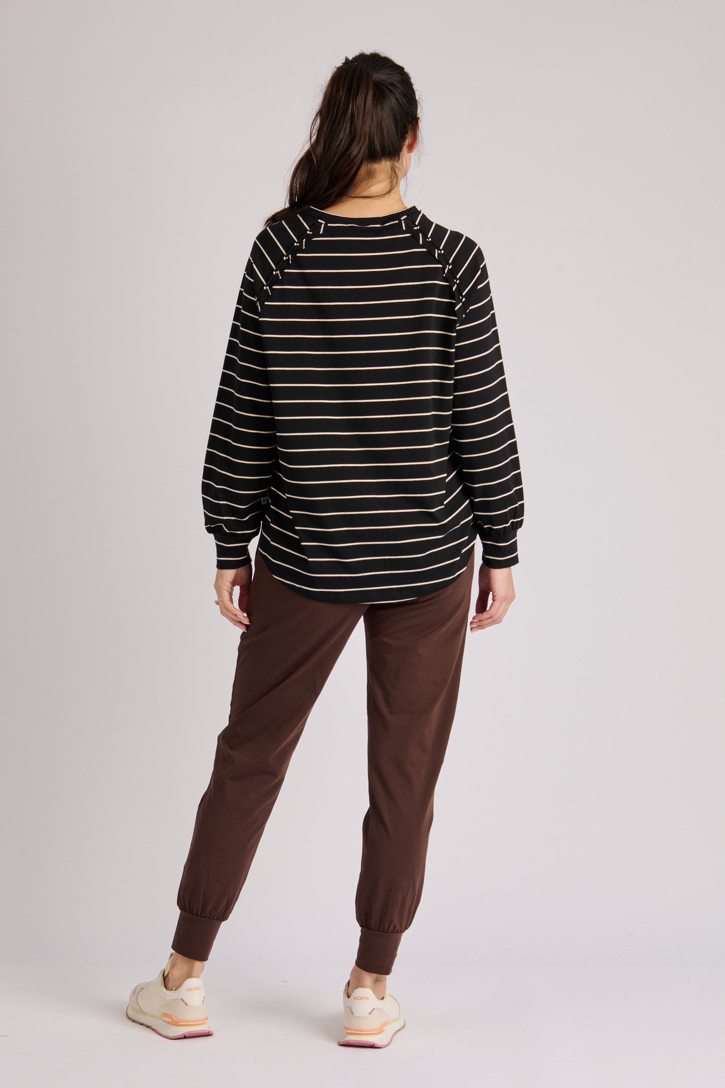 onetenwillow Relaxed Henley Long Sleeve Tee - Black/Ecru Stripe