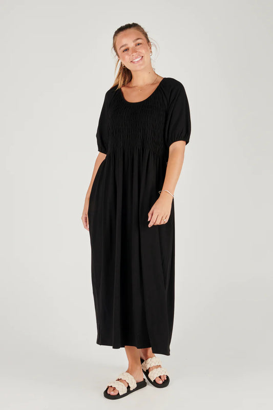 OTW Shirred Bodice Maxi Dress - Black