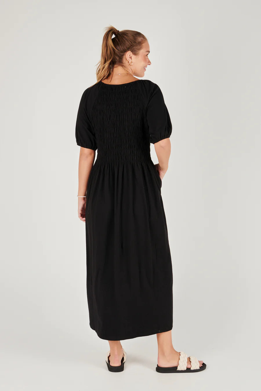 OTW Shirred Bodice Maxi Dress - Black