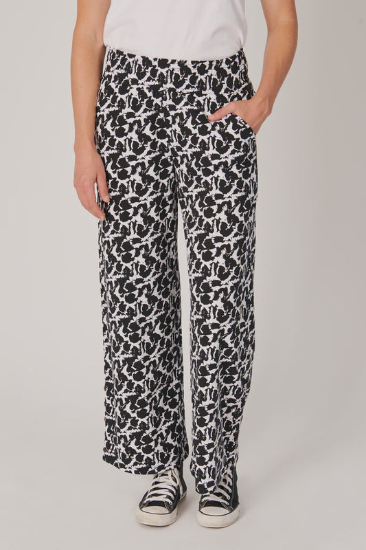 One Ten Willow Shirred Waistband Pant Black/White Abstract Print