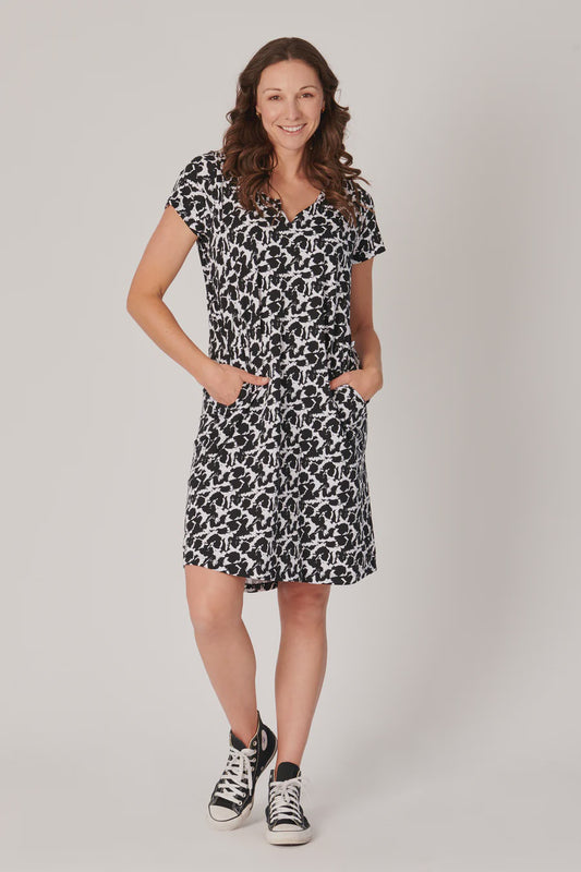 One Ten Willow Betty Dress Black/White Abstract Print