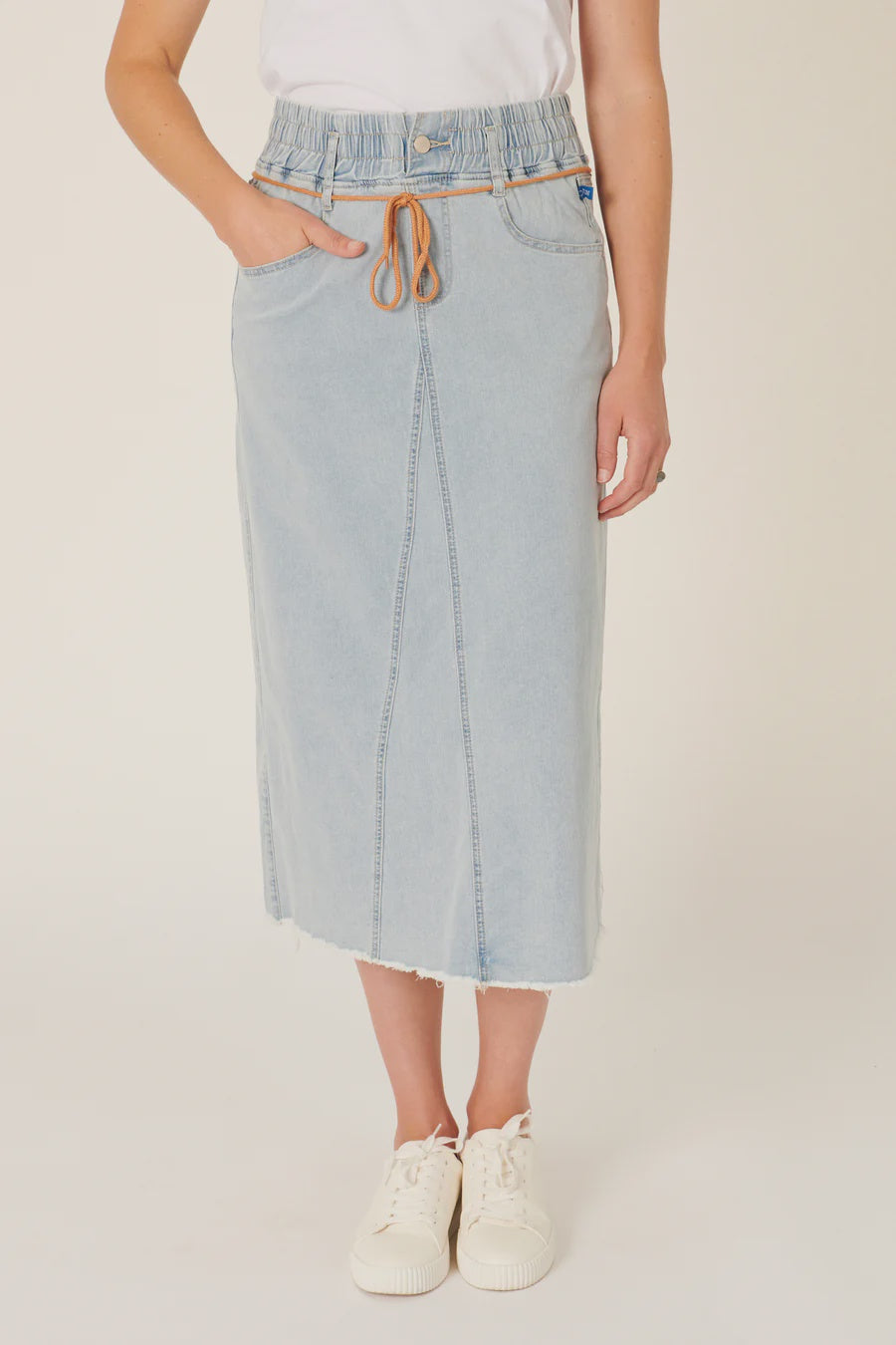 One Ten Willow Elastic Waist Maxi Skirt Light Blue