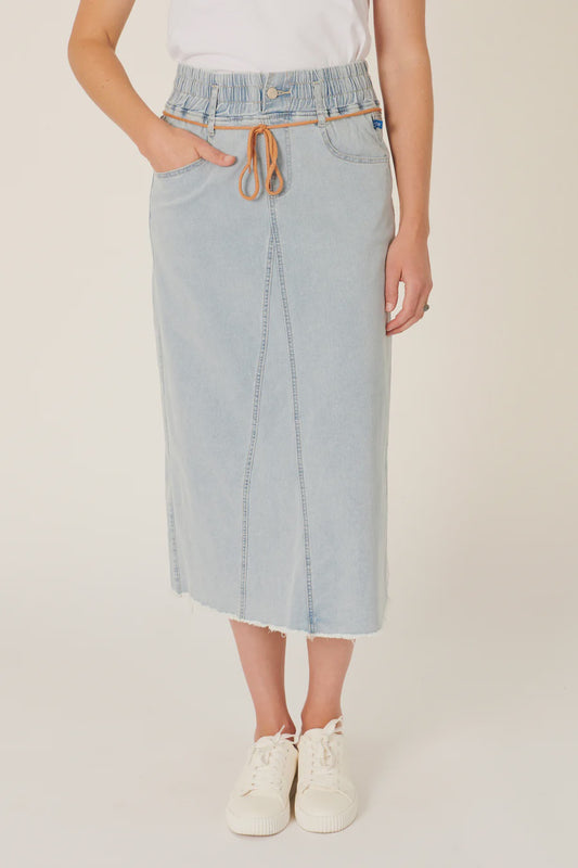 One Ten Willow Elastic Waist Maxi Skirt Light Blue