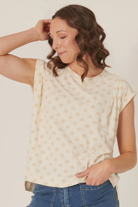 One Ten Willow Pleat Shoulder Tee Dandelion Print