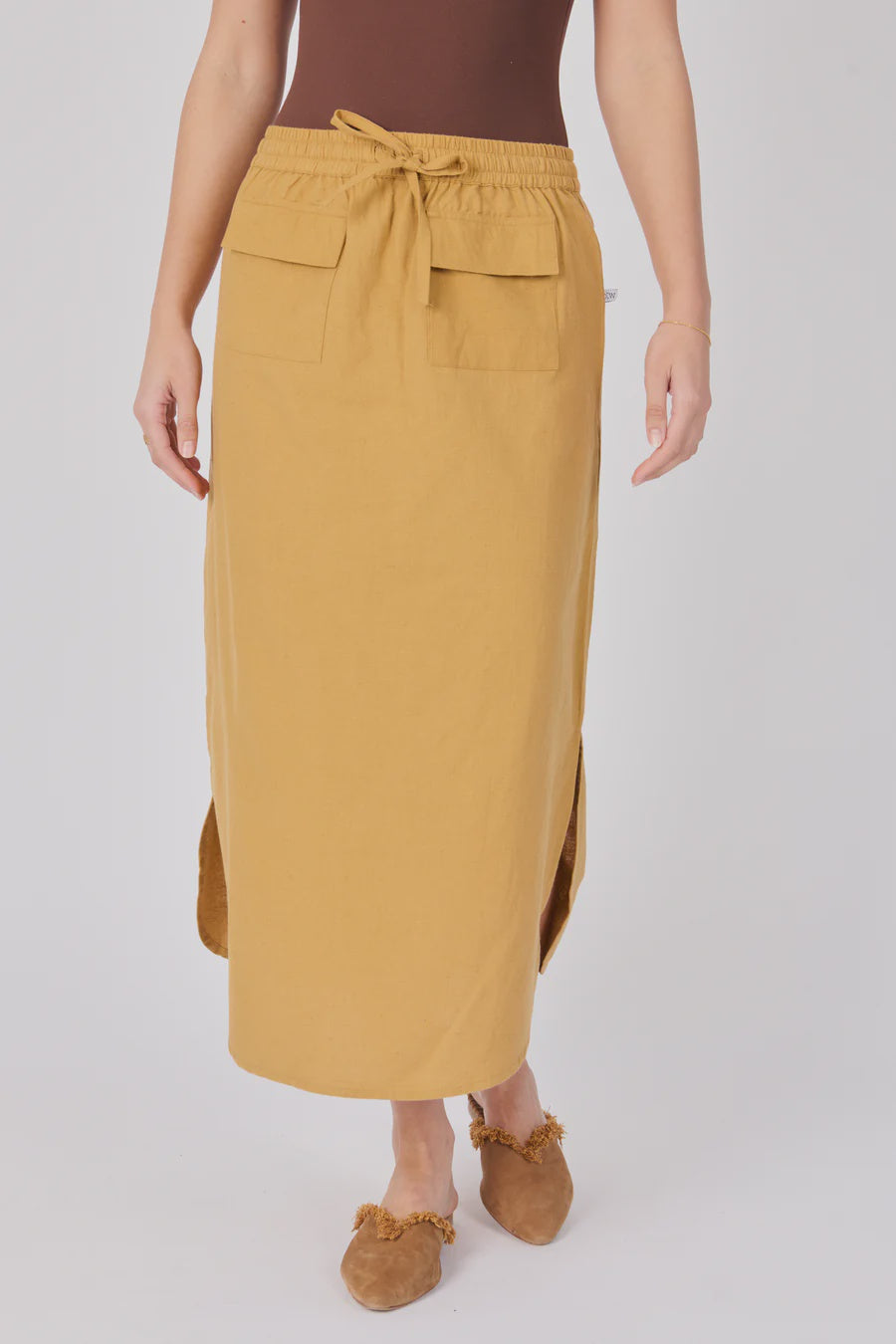 One Ten Willow Scoop Hem Maxi Skirt Caramel