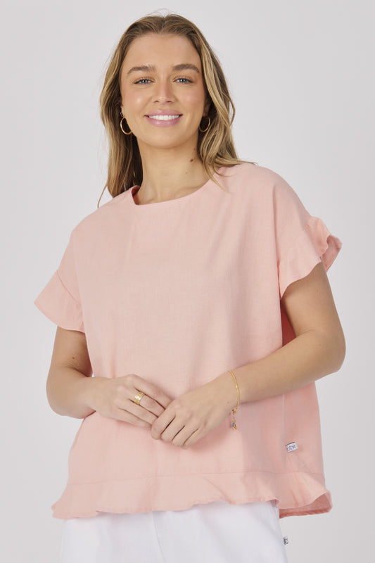 One Ten Willow Button Back Top - Salmon