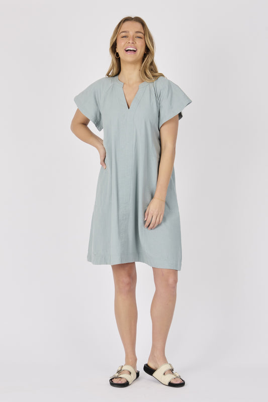 One Ten Willow Teal V-Neck Flutter-Sleeve Dress