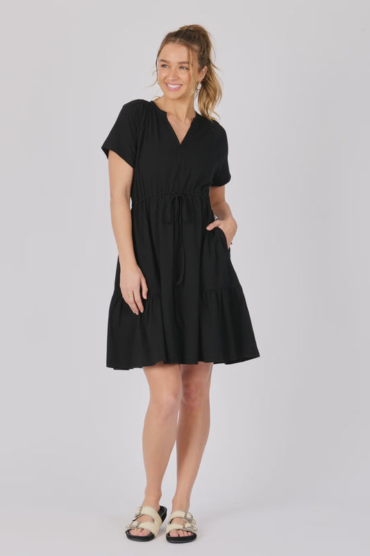 One Ten Willow Tie Waist Dress Black