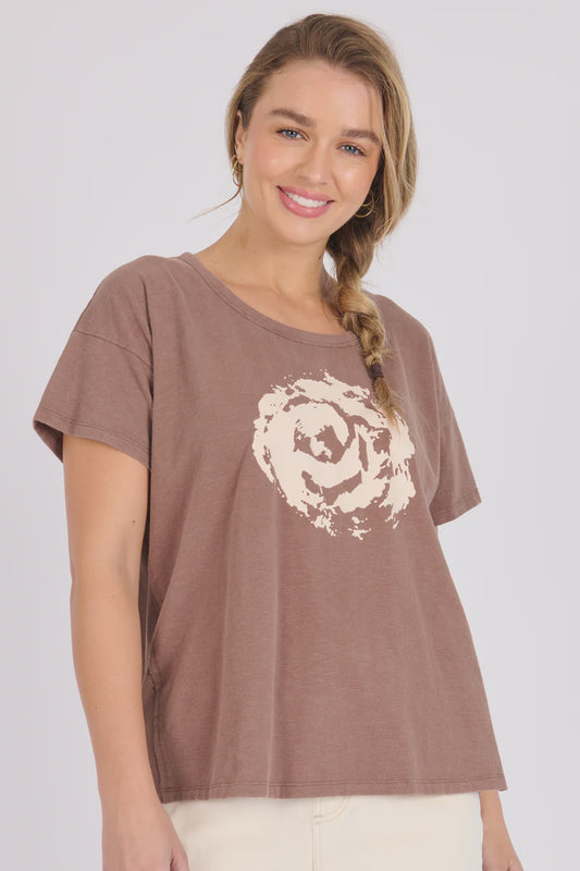 One Ten Willow Pleat Back Tee Coffee