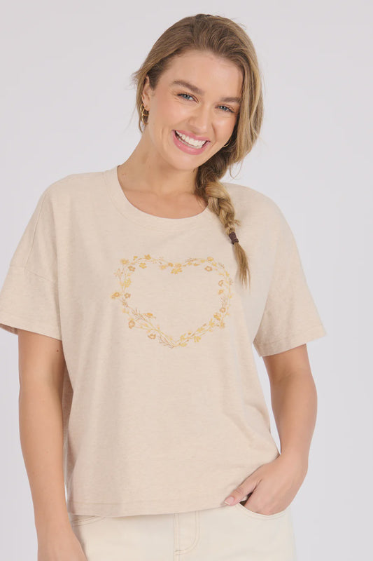 One Ten Willow Scoop Neck Drop Back Tee Oatmeal Marle