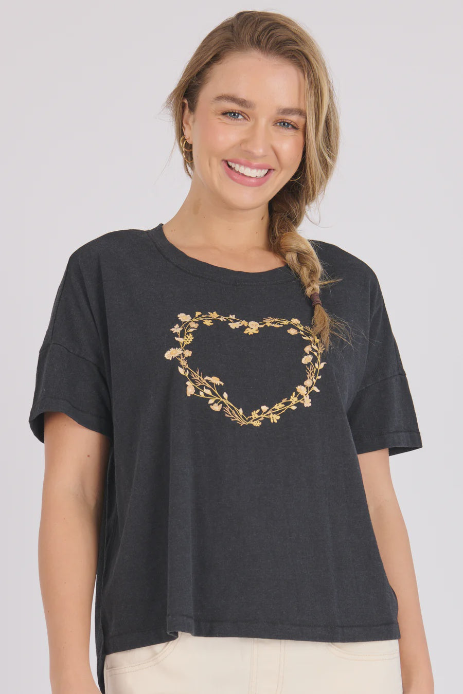 One Ten Willow Scoop Neck Drop Back Tee Black