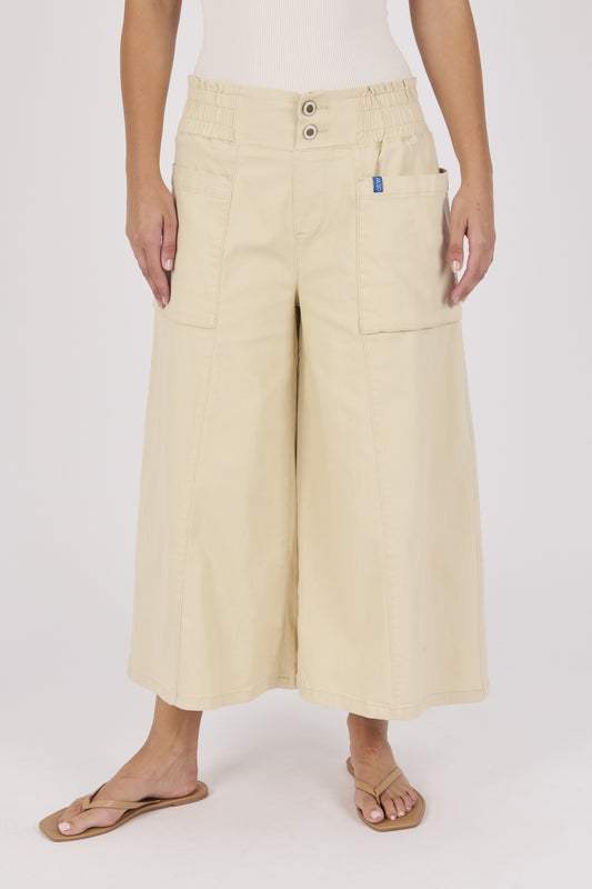 One Ten Willow Patch Pocket Wide Leg Jean- Ecru