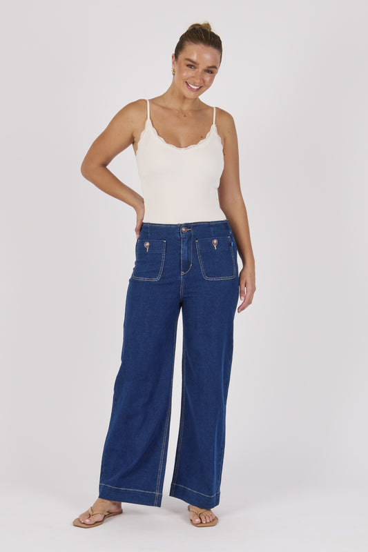 One Ten Willow Seam Detail Straight Leg Jeans - Dark Blue