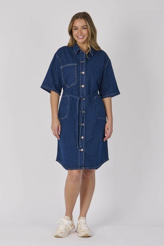 One Ten Willow Tie Detail Dress Dark Blue