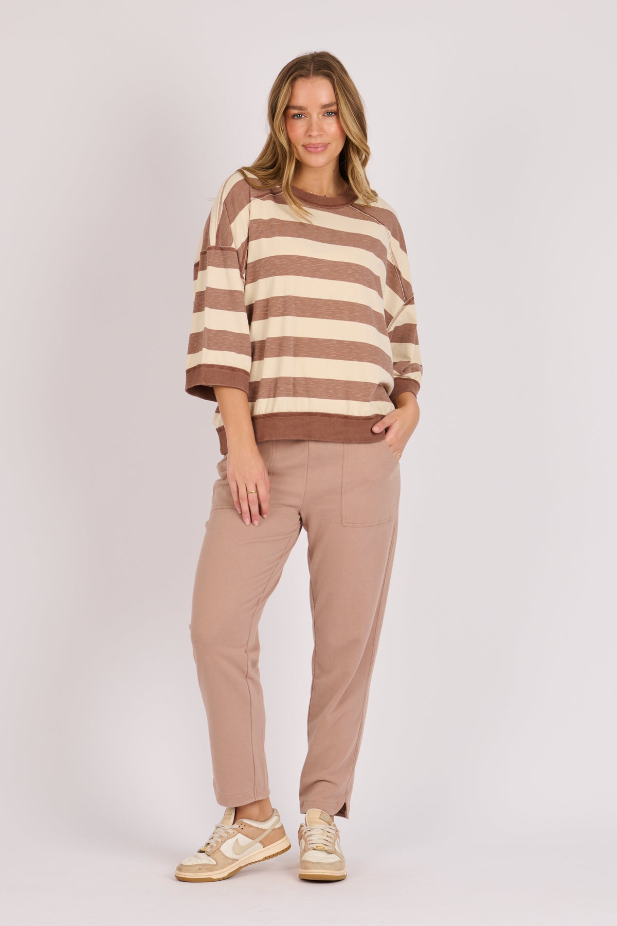 onetenwillow Half Sleeve Tee- Tan Stripe