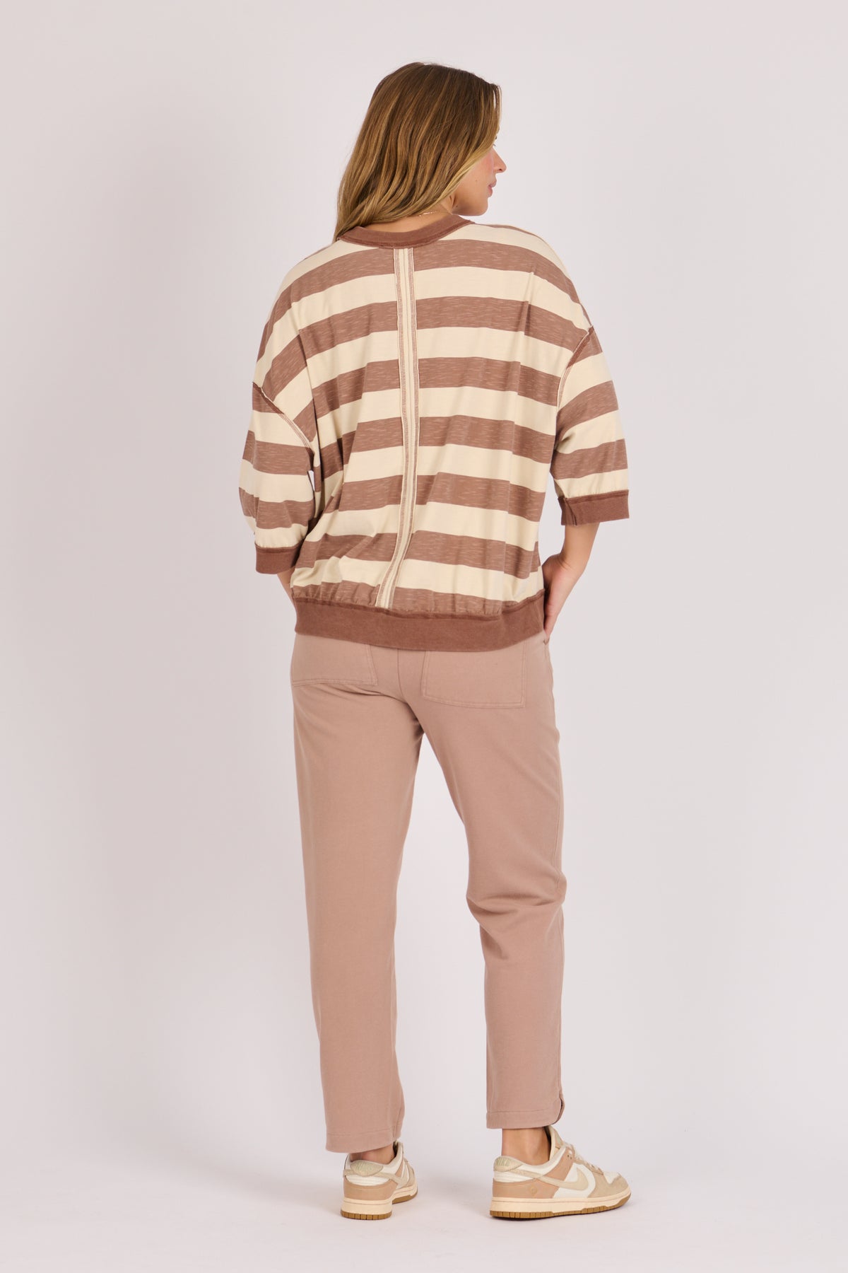 onetenwillow Half Sleeve Tee- Tan Stripe