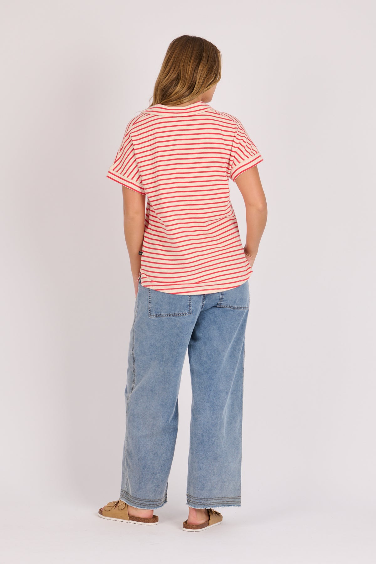 onetenwillow Collared Relaxed Tee - Berry Stripe