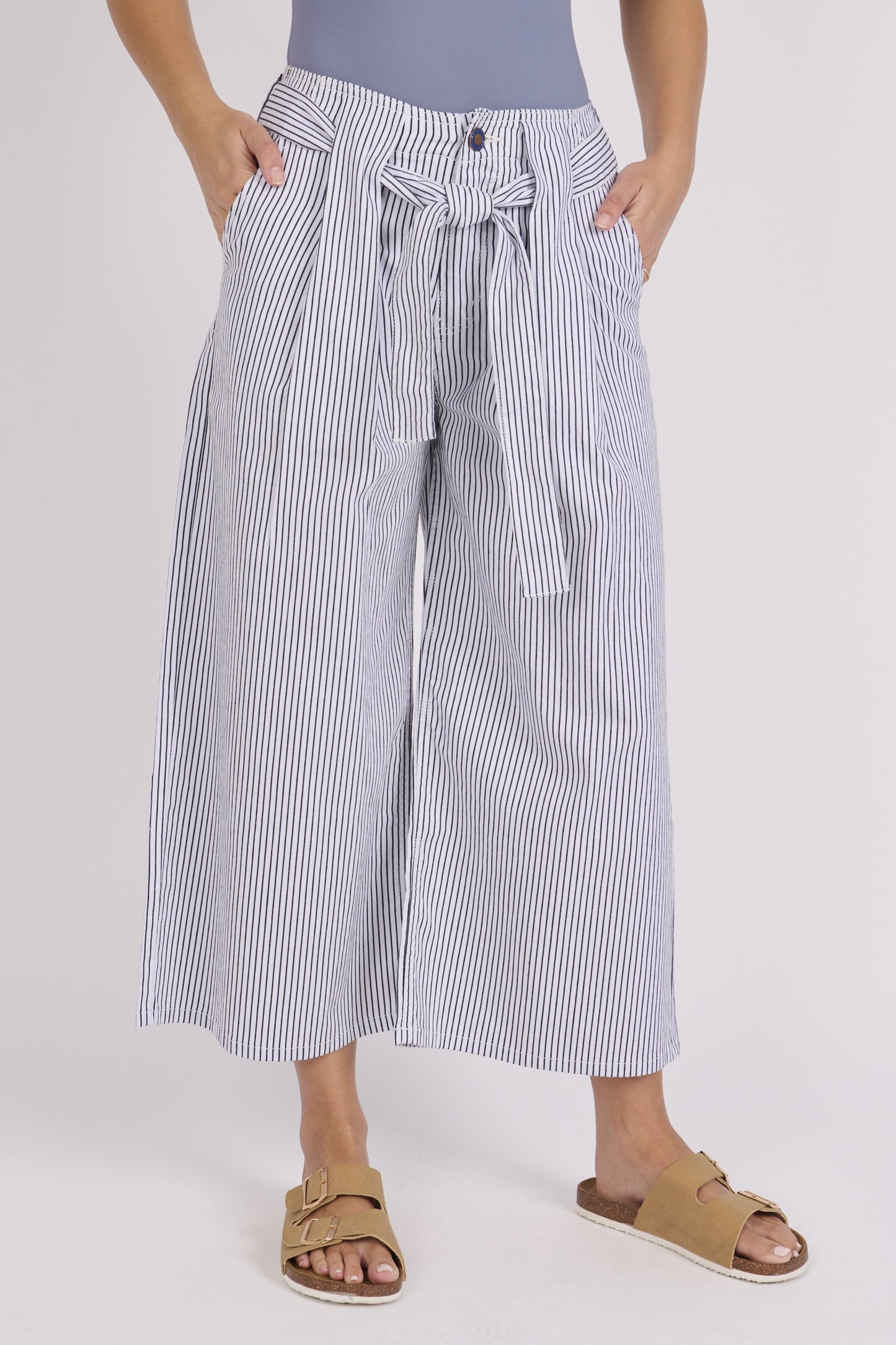 onetenwillow Belt Detail Culotte - Blue Stripe