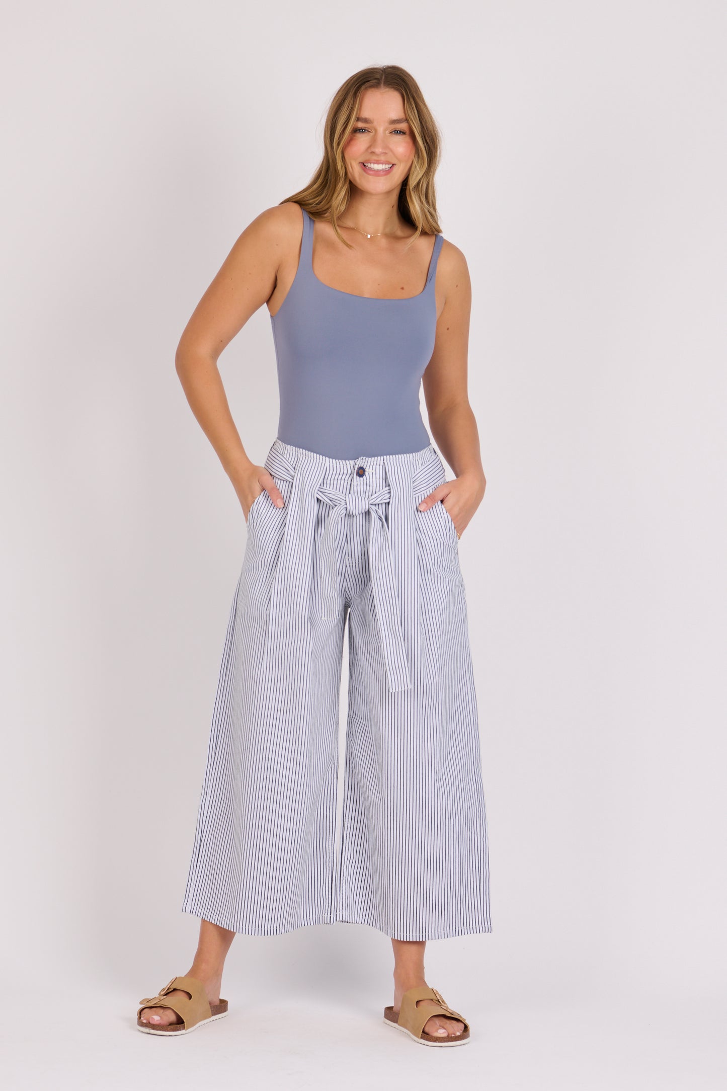 onetenwillow Belt Detail Culotte - Blue Stripe