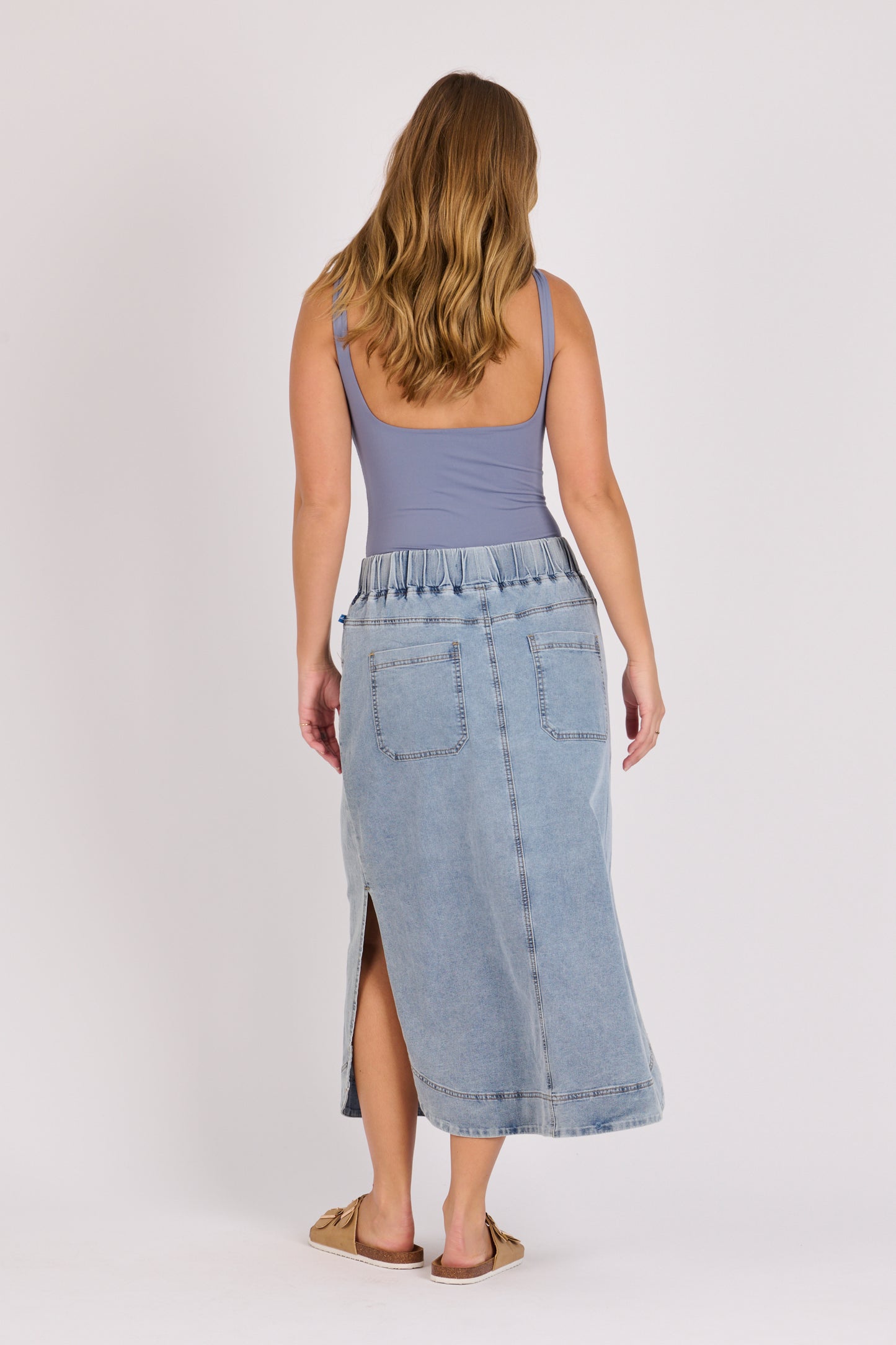 onetenwillow Relaxed Tie Front Skirt - Mid Blue