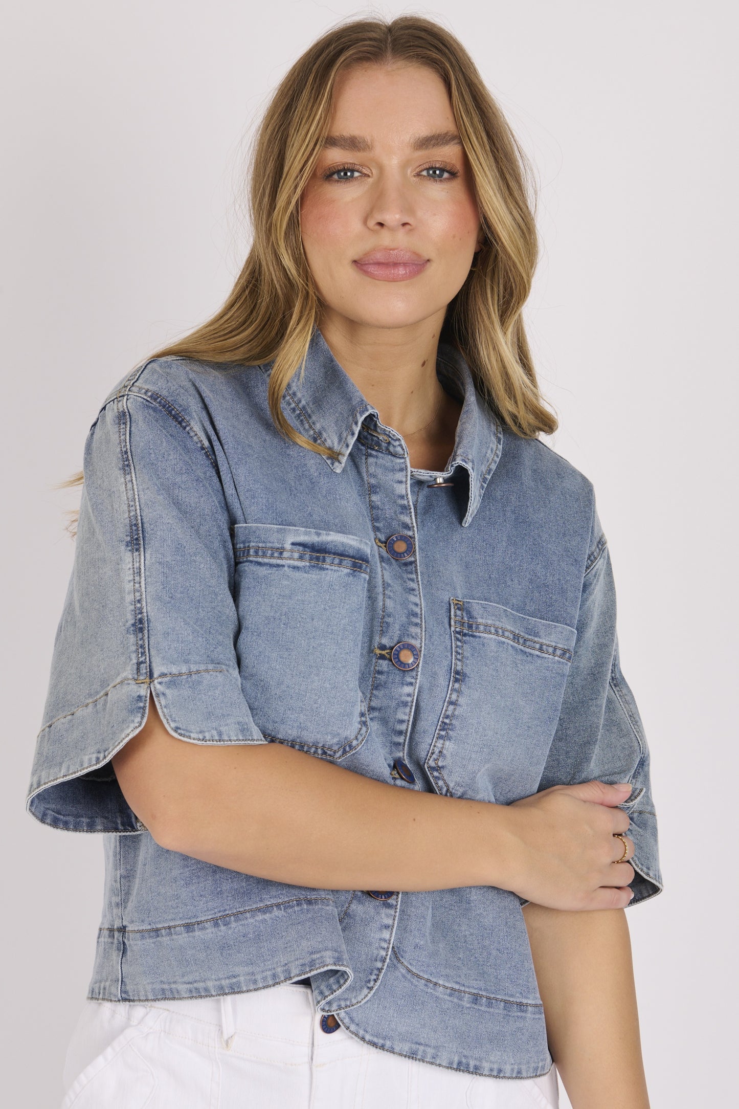 onetenwillow Short Sleeve Jacket - Mid Blue