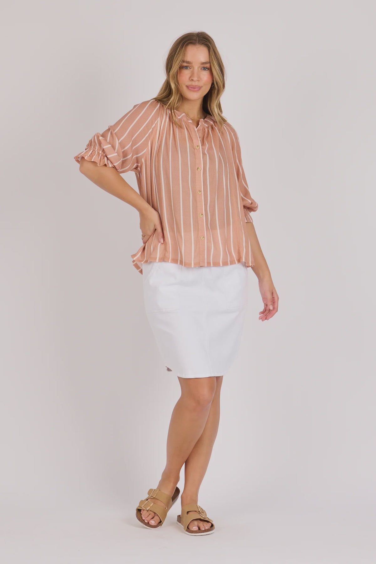 onetenwillow Frill Cuff Blouse - Acorn