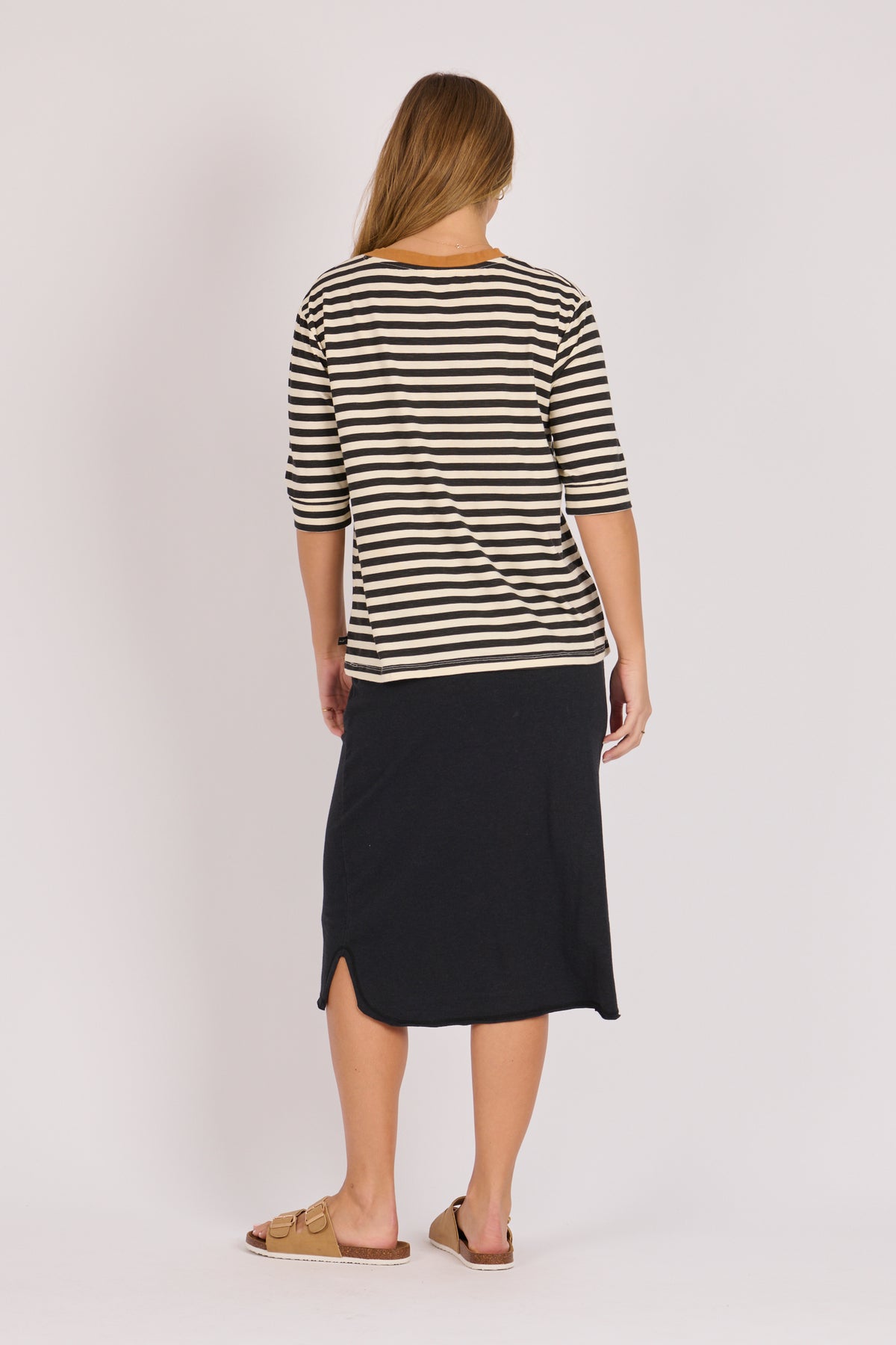 onetenwillow Half Sleeve Tee - Black/Beige Stripe