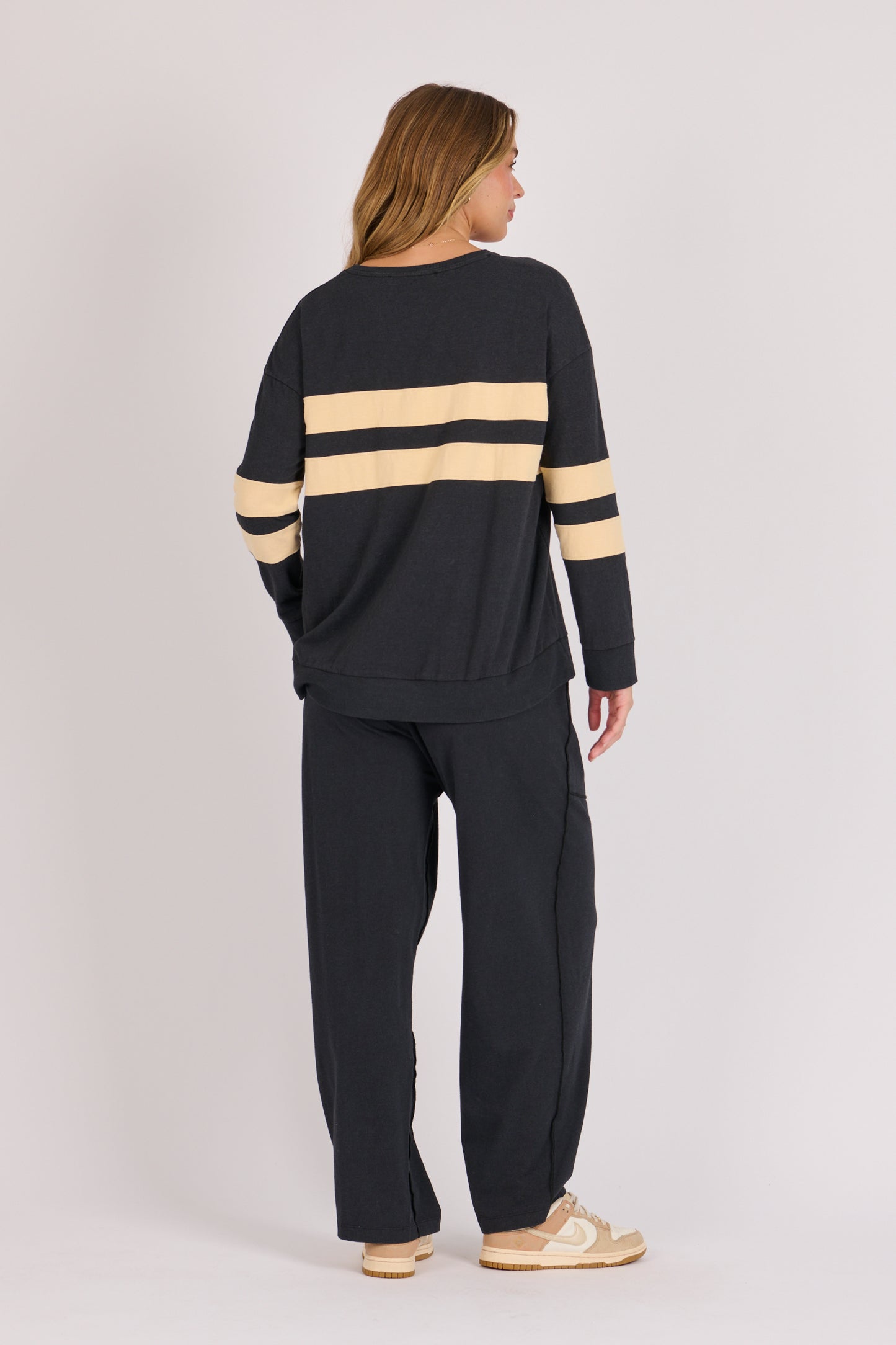 onetenwillow Panel Stripe Tee- Black Beige Stripe
