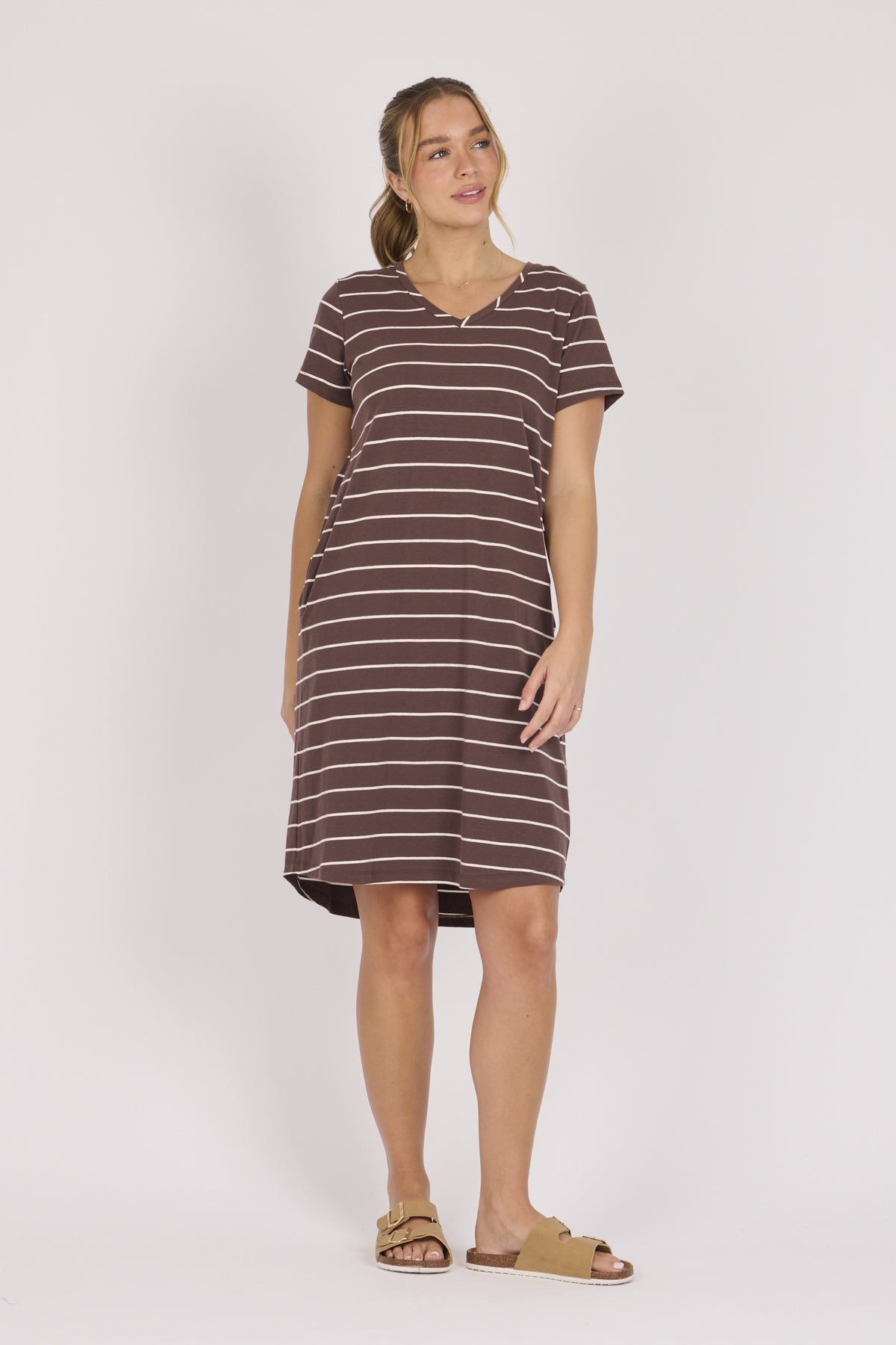 onetenwillow Betty Dress - Chocolate/Ecru Stripe