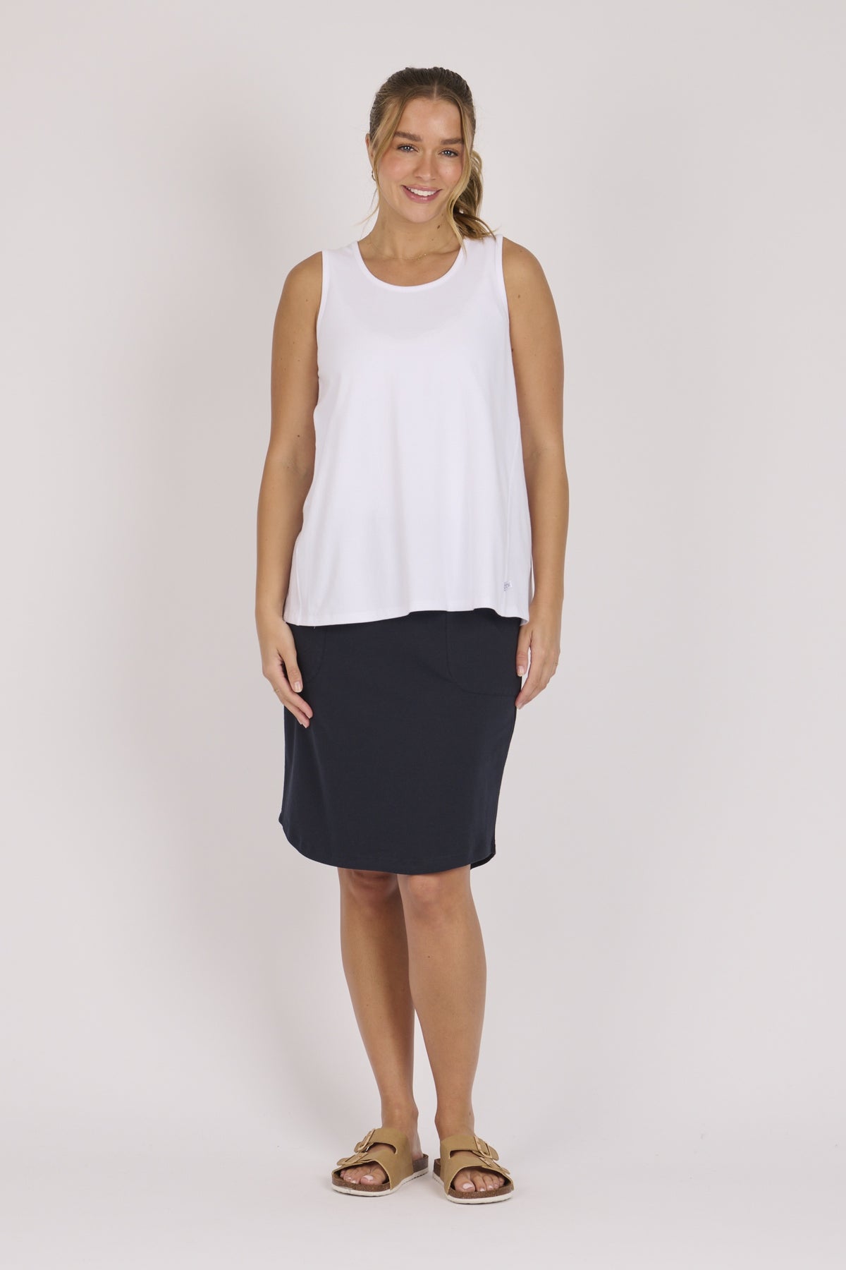 onetenwillow Pleat Back Tank - White