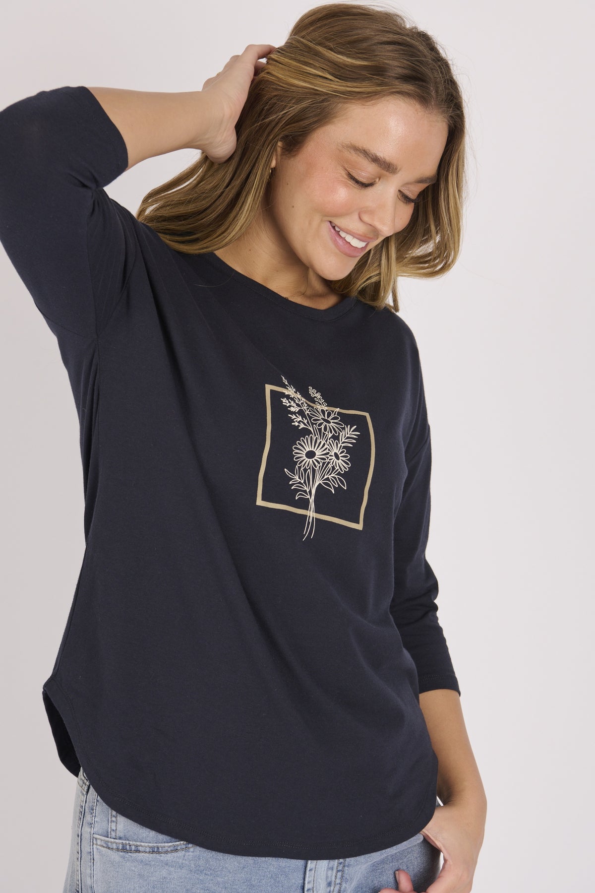 onetenwillow 3/4 Sleeve Tee - Black Bouquet