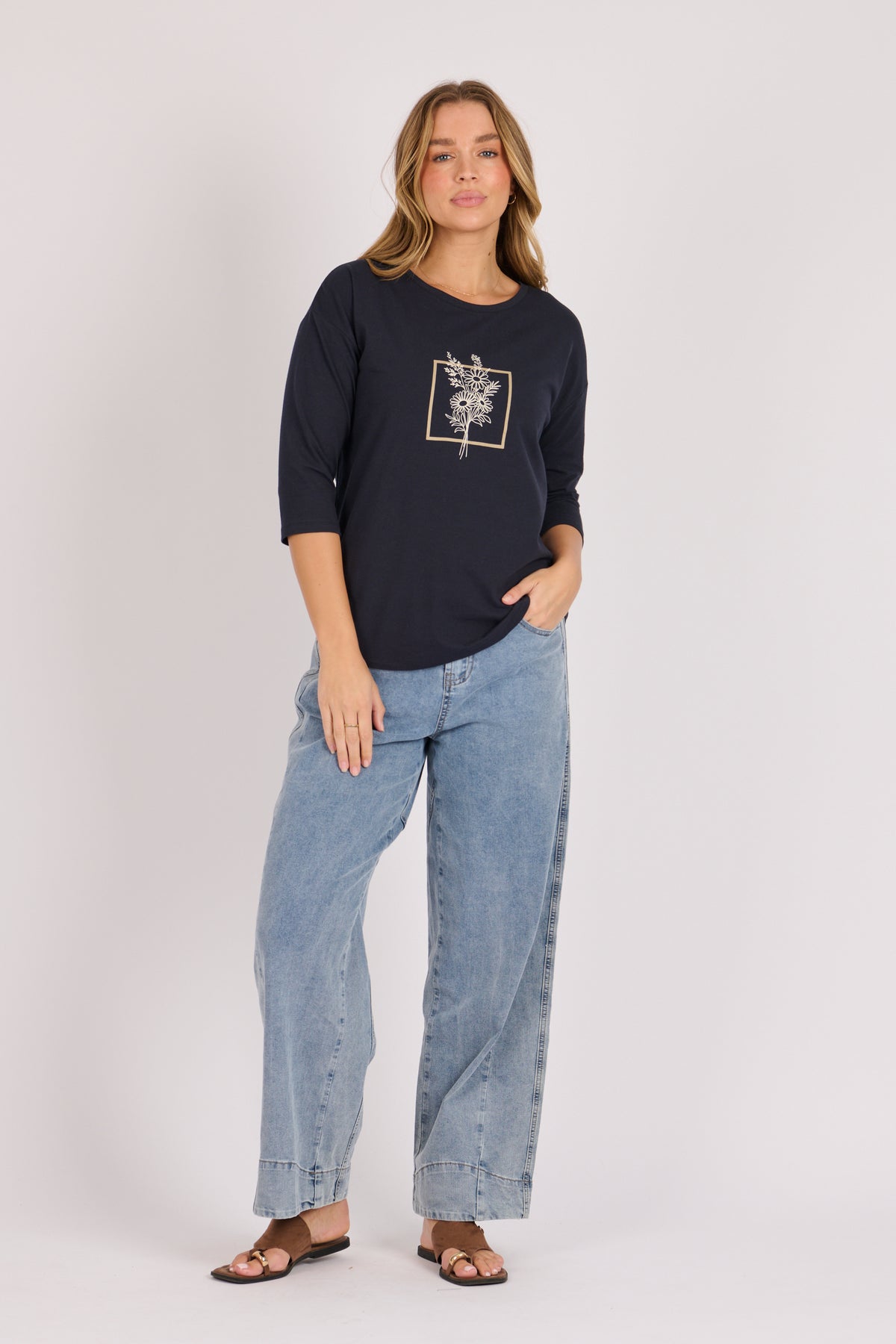 onetenwillow 3/4 Sleeve Tee - Black Bouquet