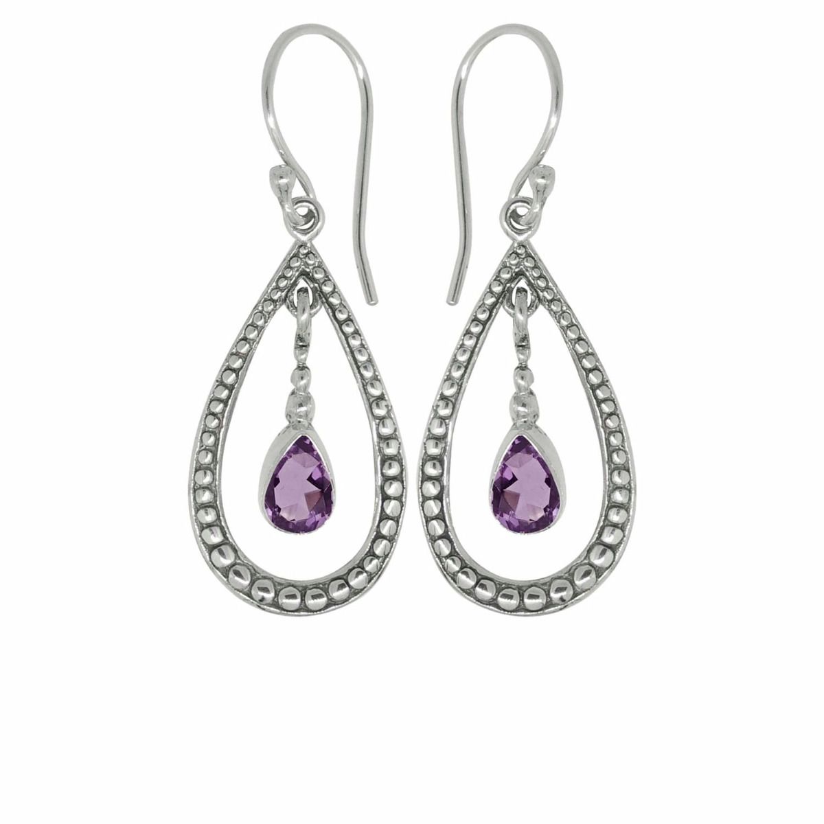 BD Silver & Amethyst Filigree Drop Earring