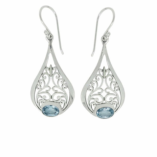 BD Silver Filigree and Blue Topaz Earrings