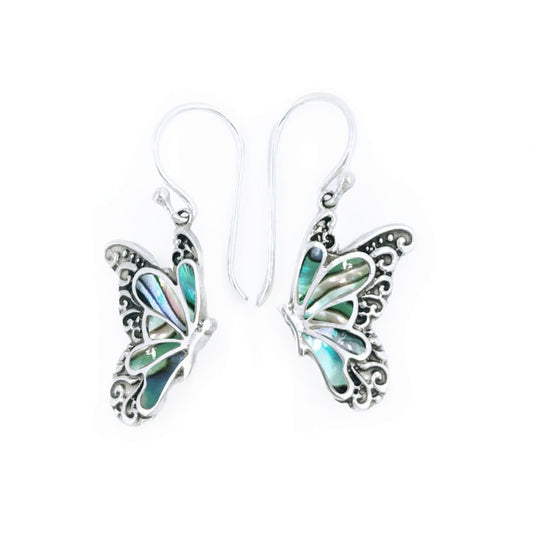 BD Sterling Silver & Paua Shell Filigree Butterfly Earrings