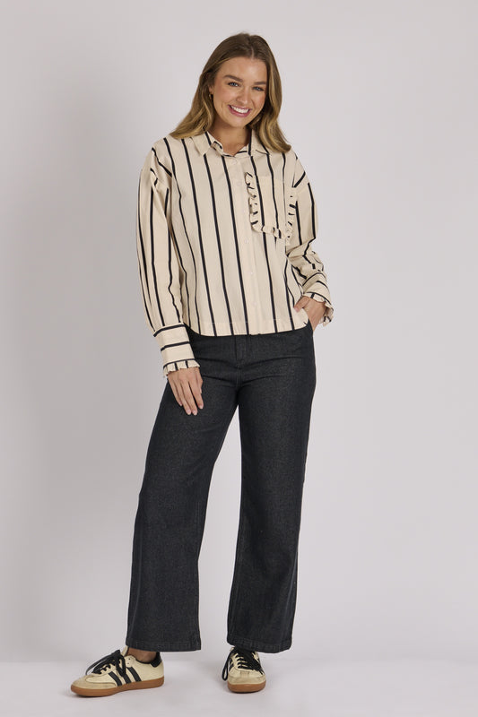 Ellis & Dewey Button Through Shirt - Ecru/Black Stripe