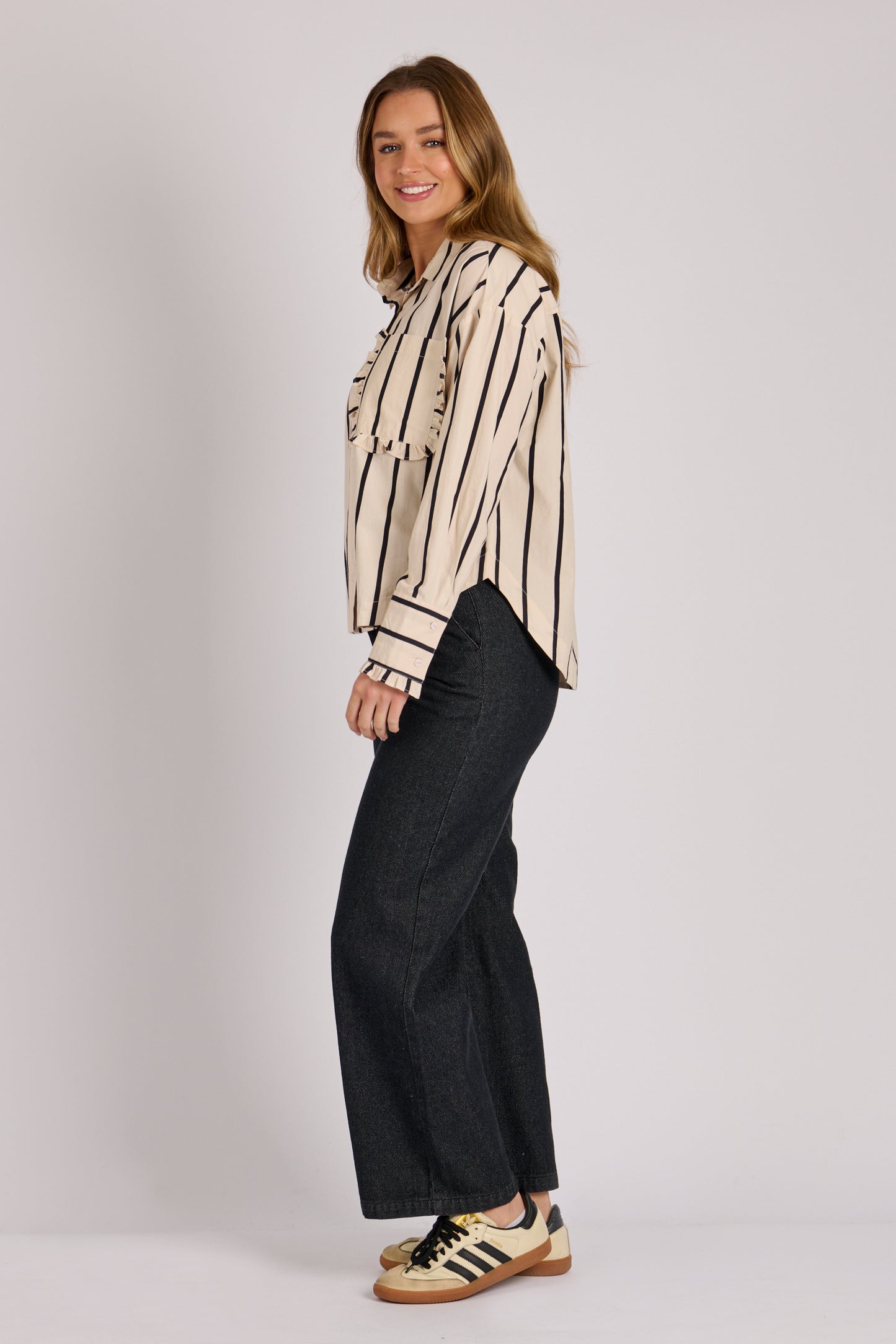 Ellis & Dewey Button Through Shirt - Ecru/Black Stripe