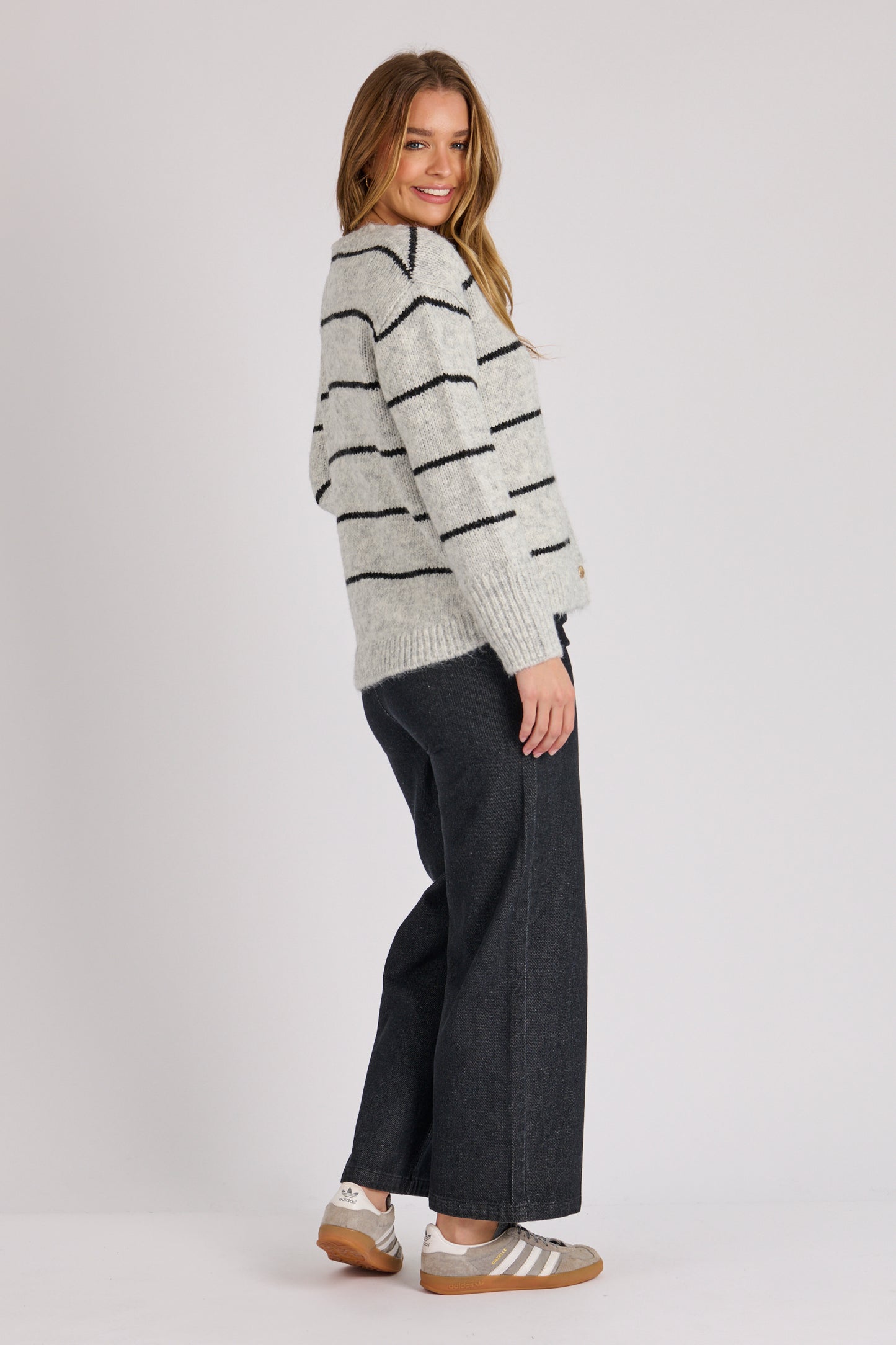 Ellis & Dewey Cardi - Grey/Black Stripe