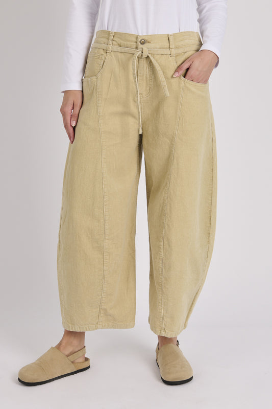 Ellis & Dewey Cord Barrell Leg Pant - Stone