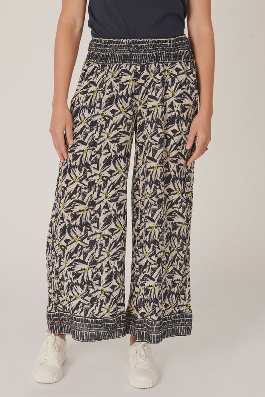 Ellis & Dewey Shirred Waist Wide Leg Pant Scribble Floral