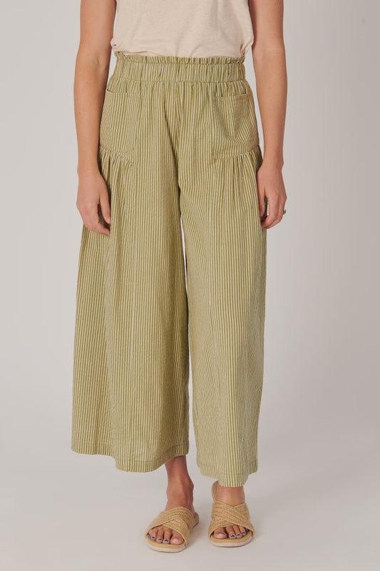 Ellis & Dewey Pocket Detail Wide Leg Pant Sage Stripe