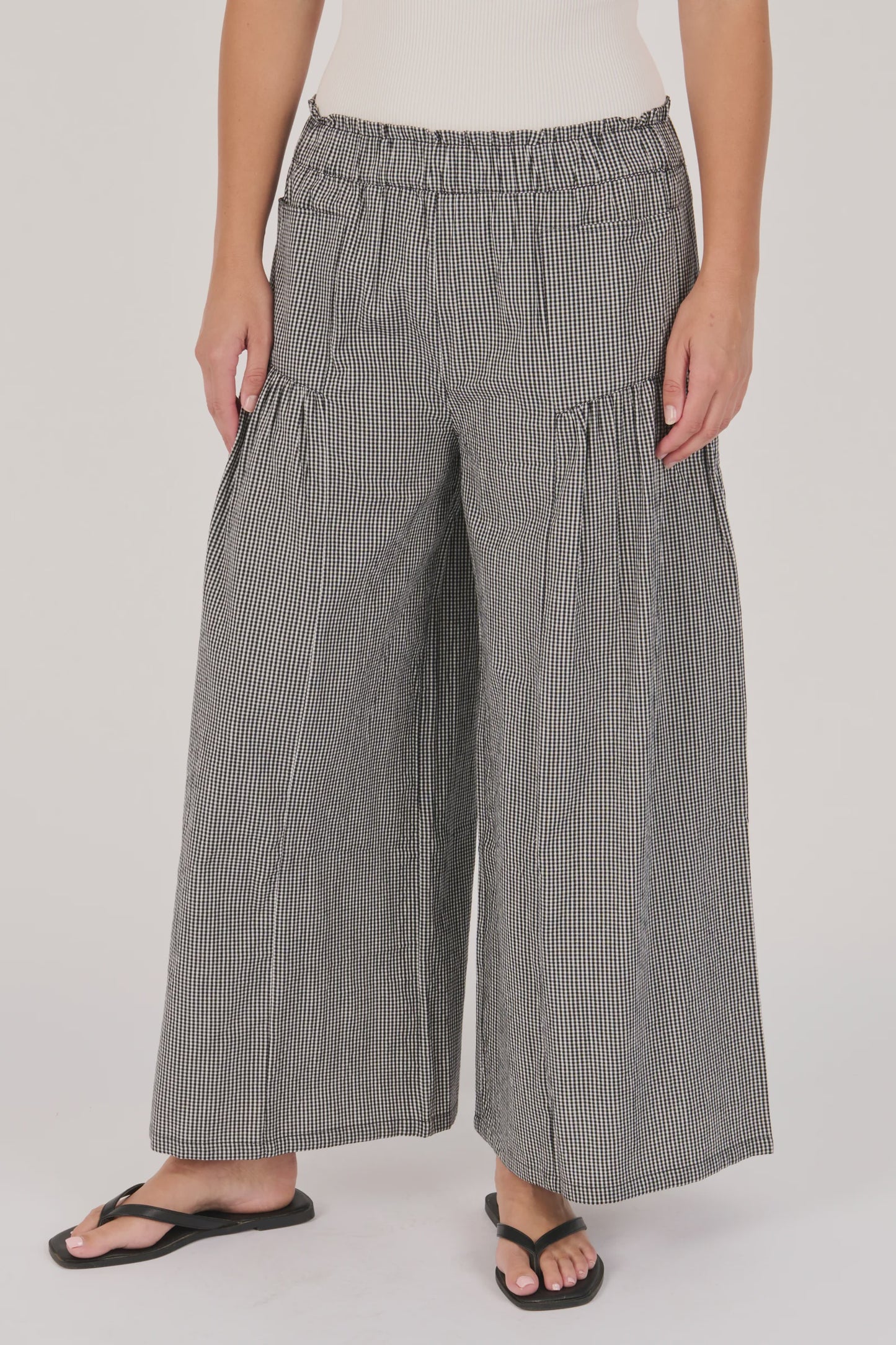 Ellis & Dewey Gather Detail Pant Black Check