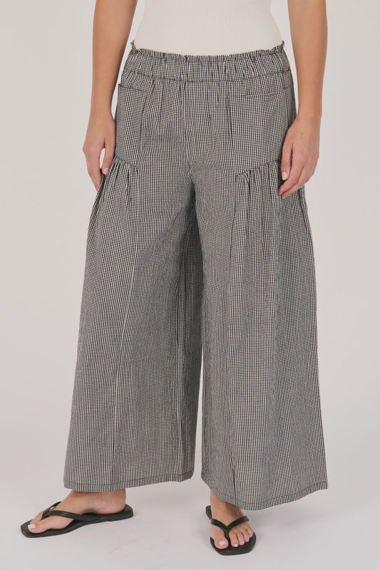 Ellis & Dewey Gather Detail Pant Black Check