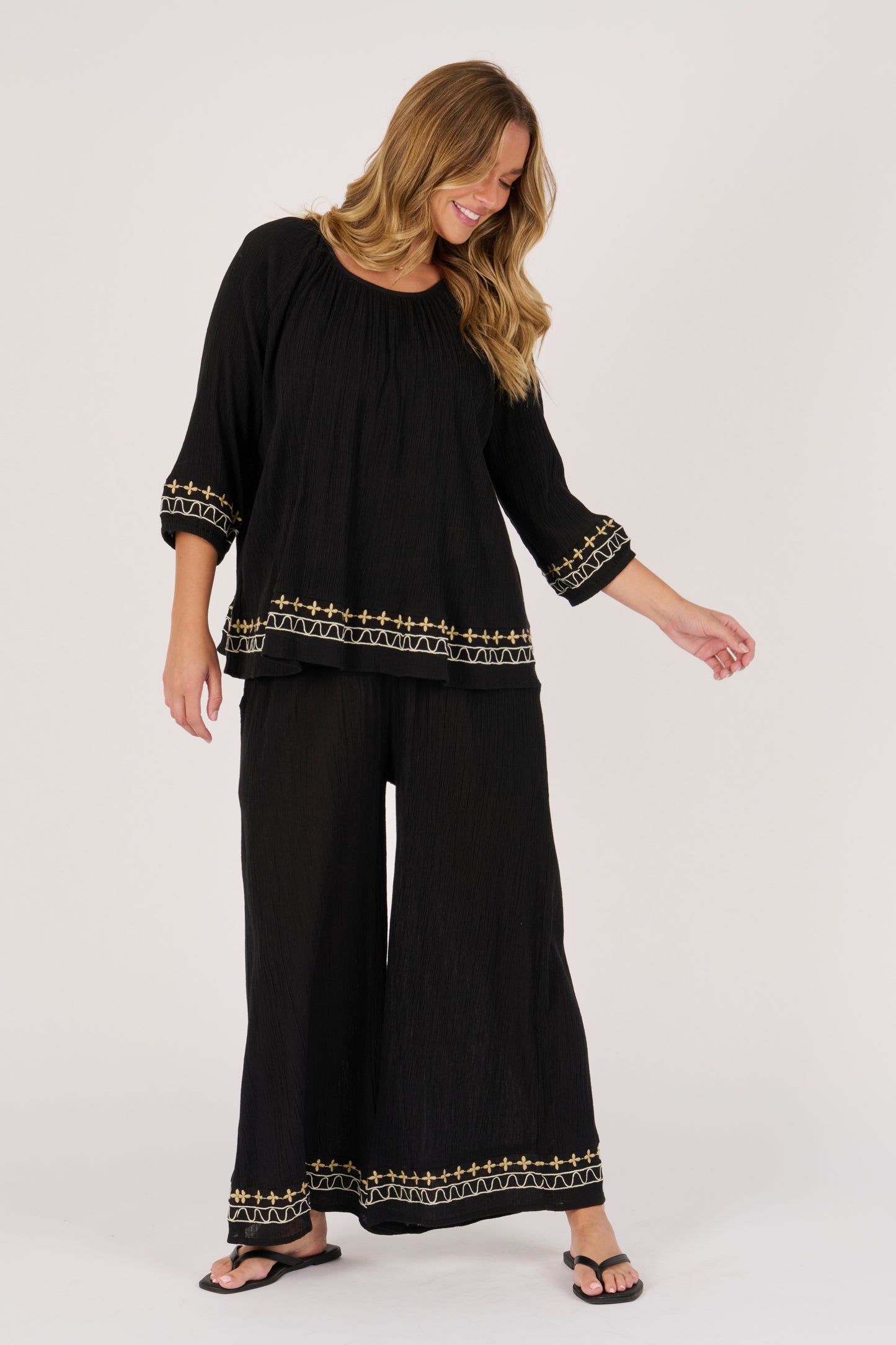 Ellis & Dewey Gathered Neck Blouse - Black