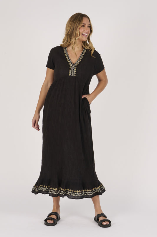 Ellis & Dewey V Neck Maxi -Black