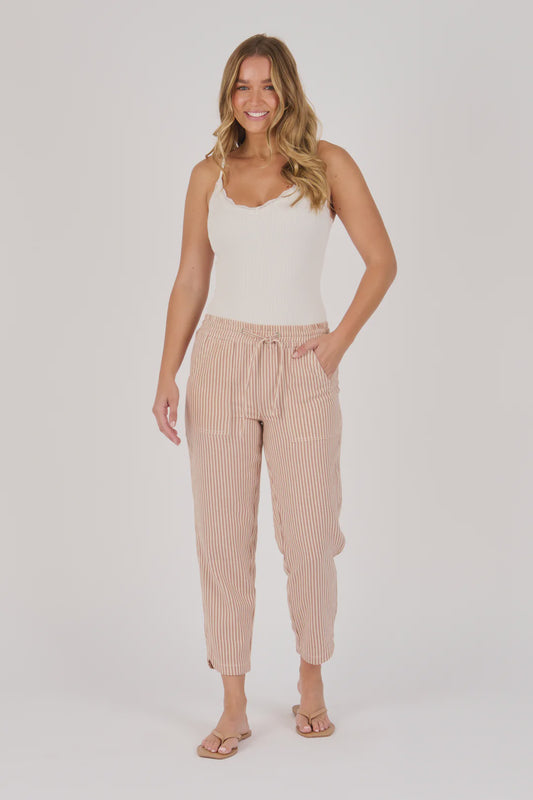 Ellis & Dewey Beach Pull On Pant Mocha Stripe