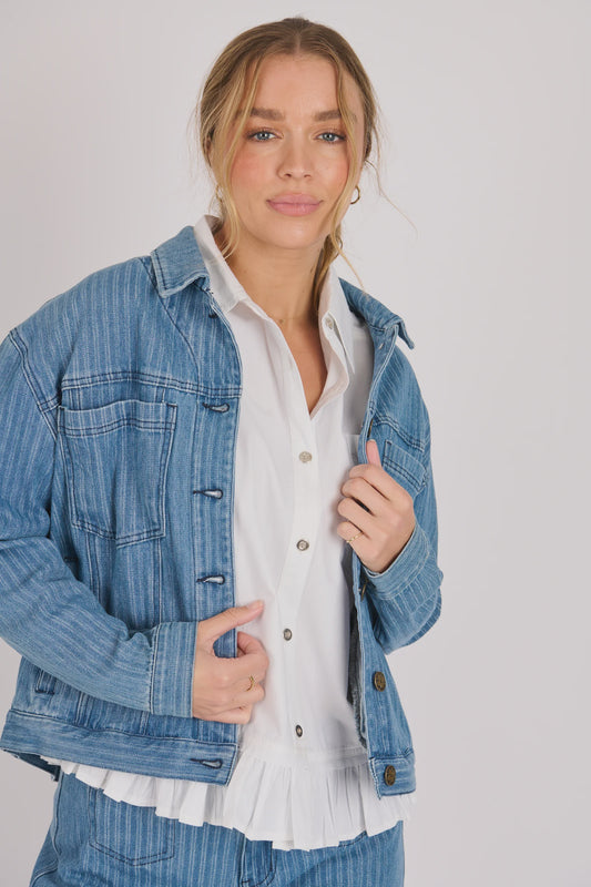 Ellis & Dewey Pleat Back Denim Jacket