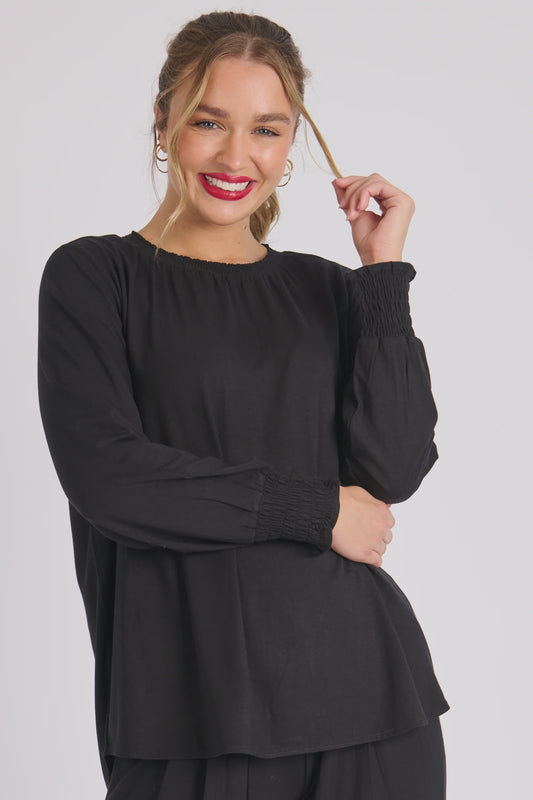 JRNY Shirring Detail Blouse Black