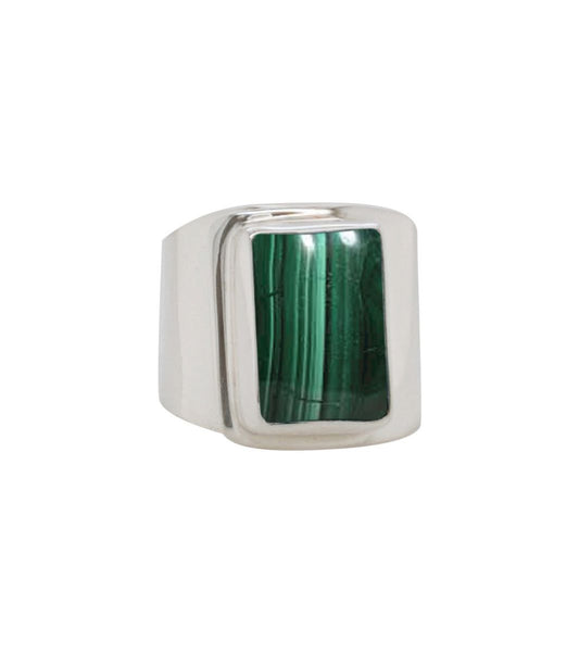 BD Sterling Silver Rectangle Malachite Adjustable Ring